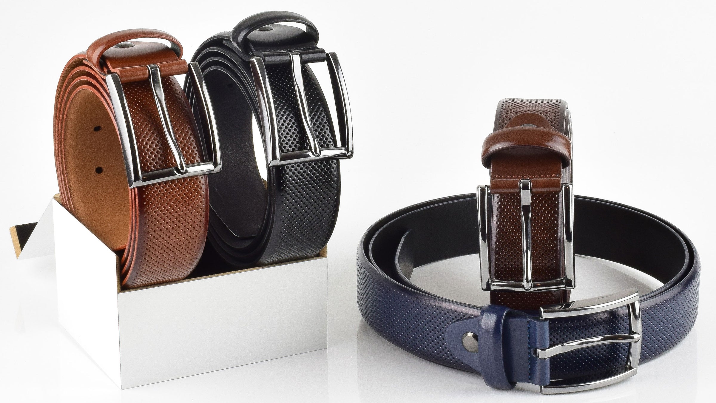 Elegante Herrengürtel in schwarz, braun blau und cognac aus echtem Leder/Spaltleder